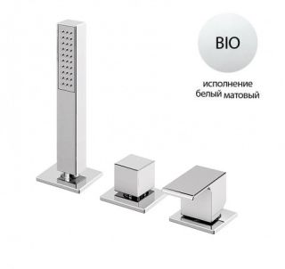 Смеситель на борт ванны с выдвижным душем и переключателем, белый матовый Cezares PORTA-BVDM3-BIO